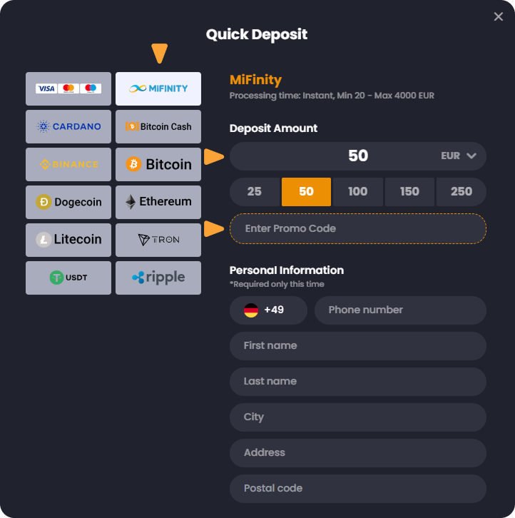 Comment déposer avec MiFinity Dépôt avec MiFinity