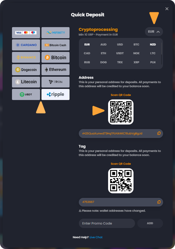 Deposit Crypto